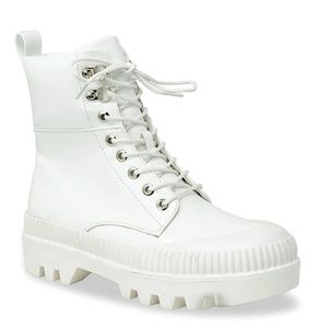Chase And Chloe Chelsey Lug Sole White Patent Combat Boots